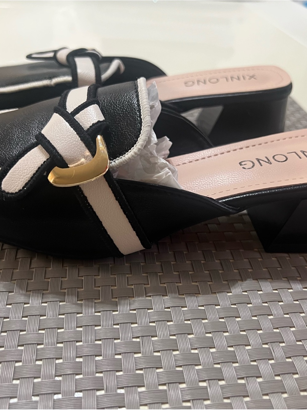 Women’s Black & White Mule Heels – New – Size 7.5–8